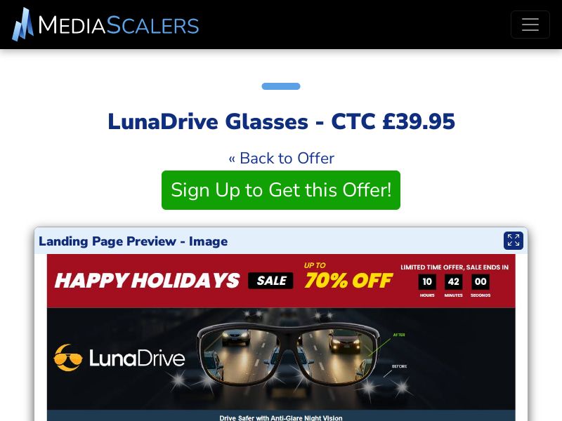 LunaDrive Glasses - CTC £39.95 {+DTC, Alt-Landers, Advertorial} (Event Tracking) [UK]