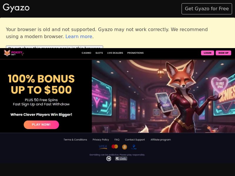 FoxxyBet - CA,NZ,DE,CH,AU,SE,NO,DK,FI