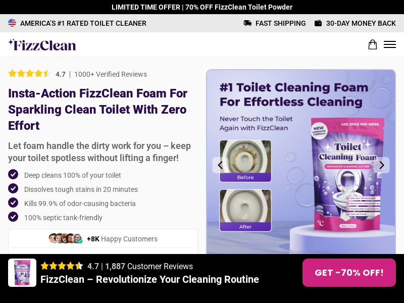 Toilet Cleaning Foam - FizzClean - CTC