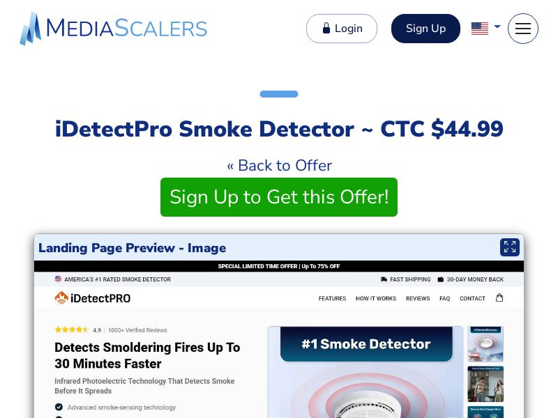 iDetectPro Smoke Detector ~ CTC $44.99 {+Advertorial, DTC, Alt-Landers} (Event Tracking) [US, DE, CA, AU, UK, FR, IL, +232 More]