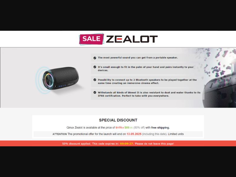 [WEB+MOB] Qinux Zealot – Portable Soundbar /International (112 GEOs) CPS *FB/TT/Google/Taboola Pixel* [Approval Required]