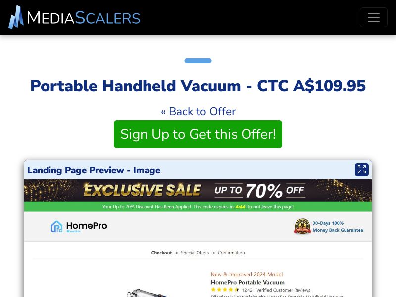 Portable Handheld Vacuum - CTC A$109.95 {+DTC} (Event Tracking) [AU]