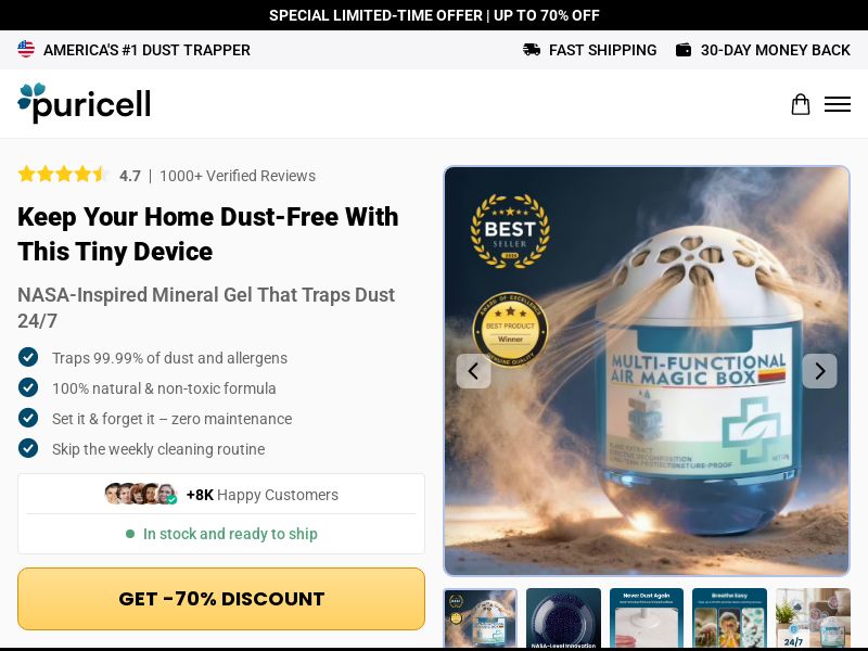 PuriCell Dust Trapper - Product Page [INTL] (Social,Banner,Native,Push,SEO,Search,Brand Bidding) - CPA