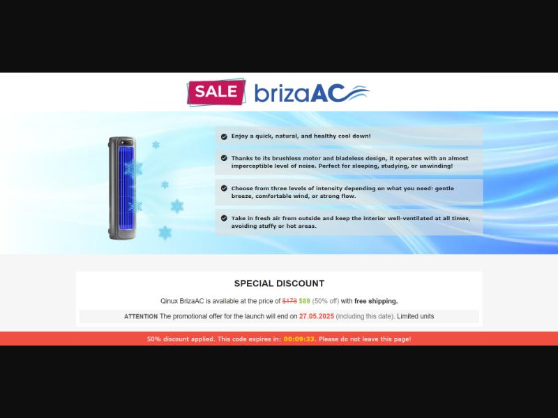 [WEB+MOB] Qinux BrizaAC – Portable Ventilation System /International (112 GEOs) CPS *FB/TT/Google/Taboola Pixel* [Approval Required]