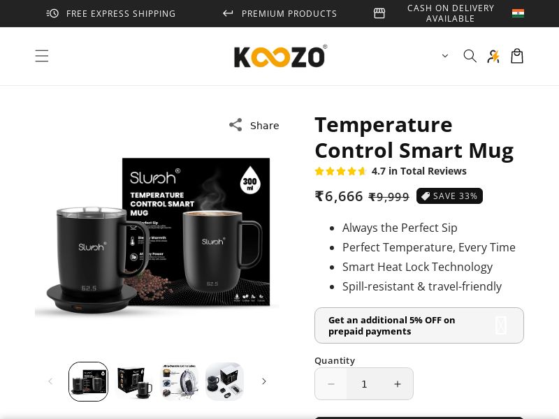 Temperature Control Smart Mug By Slursh CPA - India**
