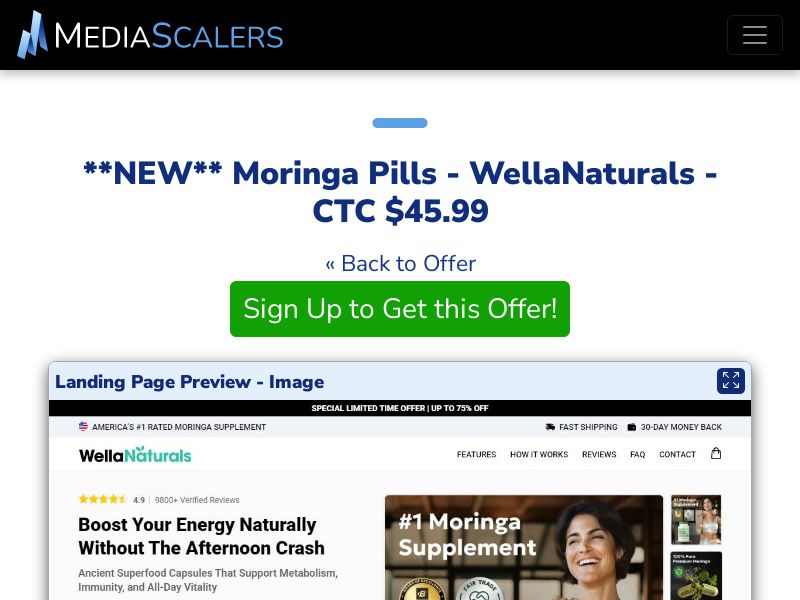 Moringa Pills - WellaNaturals - CTC $45.99 {+Advertorial, DTC, Alt-Landers} [US, DE, CA, AU, UK, FR, IL, +232 More]