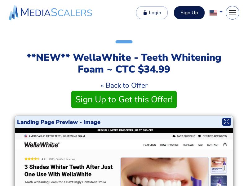 WellaWhite - Teeth Whitening Foam ~ CTC $34.99 {+Alt-Landers, DTC} (Event Tracking) [US, DE, CA, AU, UK, FR, IL, +232 More]