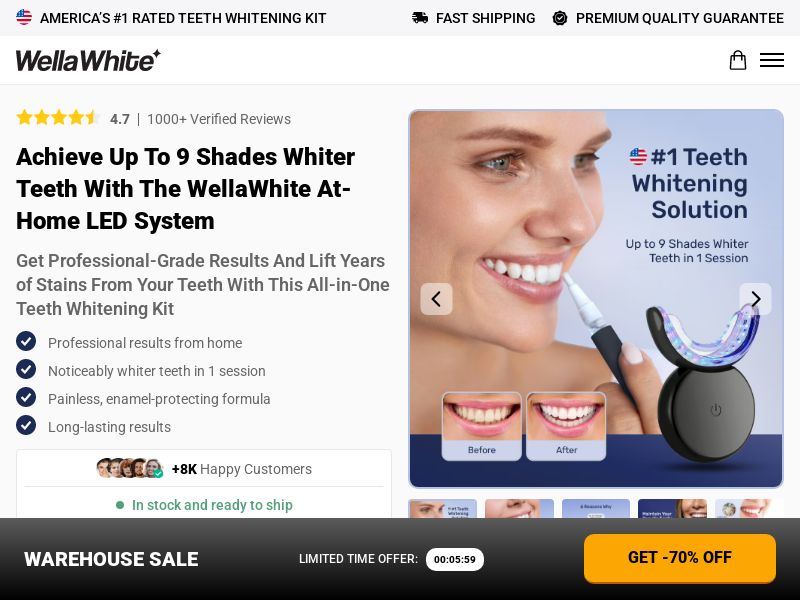 ! NEW OFFER - WellaWhite Teeth Whitening Kit - DTC [US] (Social,Banner,Native,Push,SEO,Search,Brand Bidding) - CPA