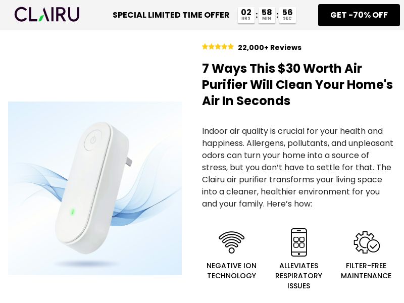 Clairu Air Purifier - Listicle [INTL] (Social,Banner,Native,Push,SEO,Search,Brand Bidding) - CPA