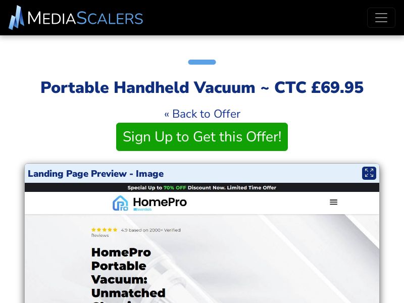 Portable Handheld Vacuum ~ CTC £69.95 {+Advertorial, DTC, Alt-Landers} (Event Tracking) [UK]