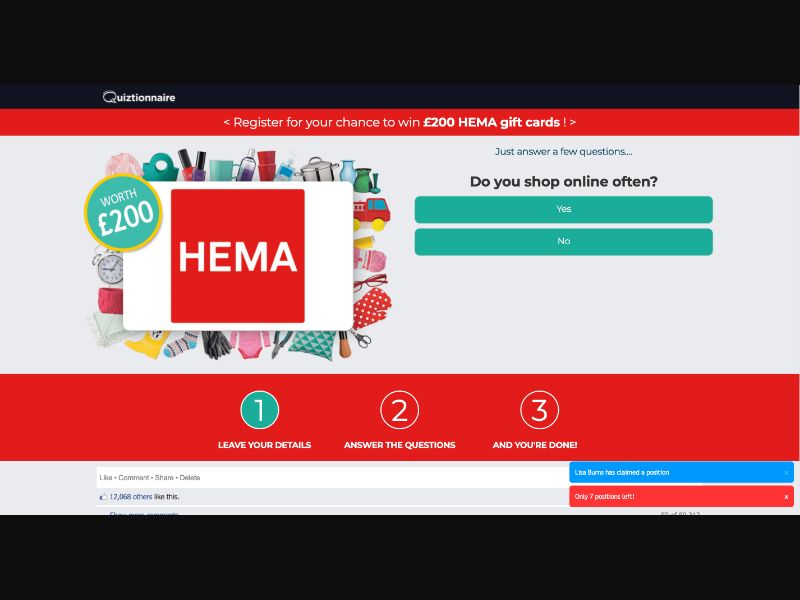UK - Quiztionnaire - HEMA Giftcard - (CPL)