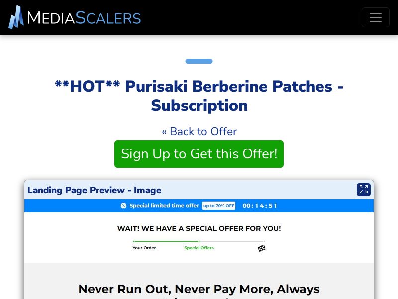 Purisaki Berberine Patches - Subscription {+Advertorial, DTC, Multi-Lang} (Event Tracking) [US, DE, CA, AU, UK, FR, IL, +45 More]