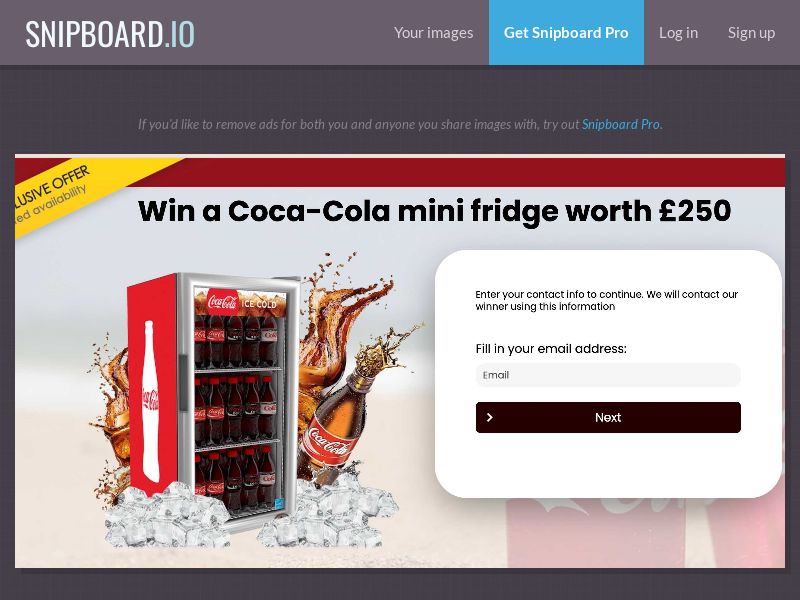 YouSweeps - Win a Coca-Cola mini fridge worth £250 EXCLUSIVE UK - SOI