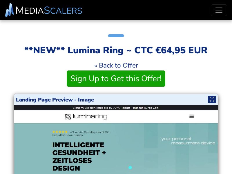 Lumina Ring ~ CTC €64,95 EUR {+Advertorial, DTC, Alt-Landers} (Event Tracking) [DE, AT]