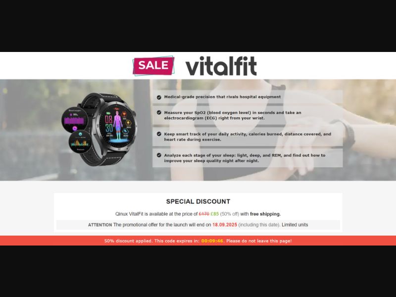 [WEB+MOB] Qinux VitalFit – Healt Monitoring Smartwatch /International (111 GEOs) CPS *FB/TT/Google/Taboola Pixel* [Approval Required]