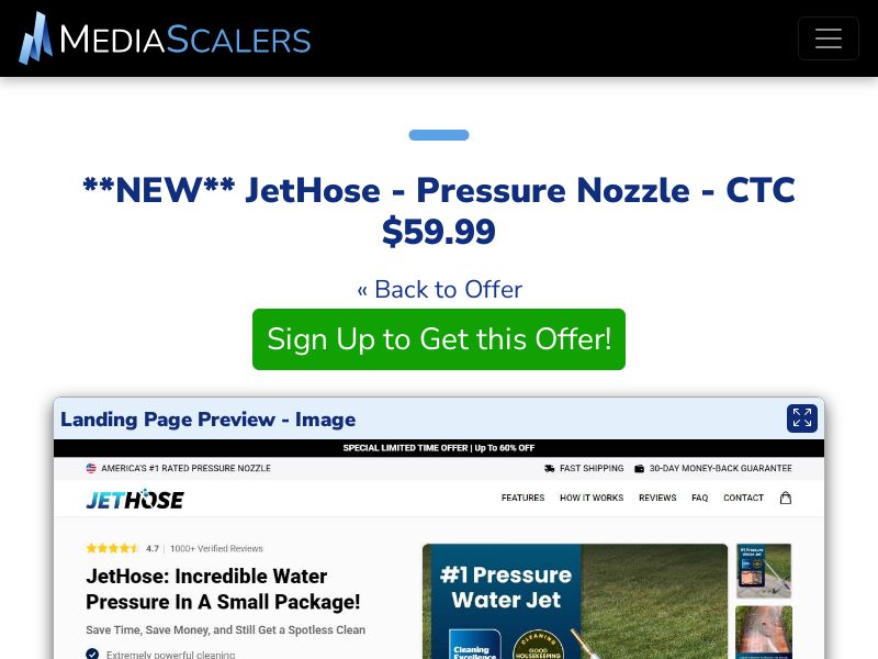 JetHose - Pressure Nozzle - CTC $59.99 {+Advertorial, DTC, Alt-Landers} (Event Tracking) [US, DE, CA, AU, UK, FR, IL, +232 More]