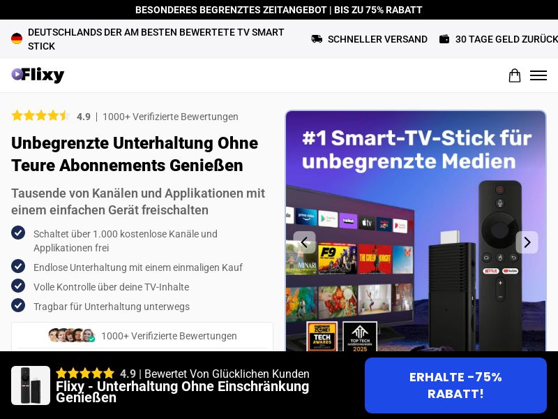 Flixy TV Smart Stick - DTC [DE] (Social,Banner,Native,Push,SEO,Search,Brand Bidding) - CPA