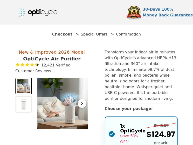 OptiCycle Air Purifier - DTC [US,UK,AU] (Social,Banner,Native,Push,SEO,Search,Brand Bidding) - CPA
