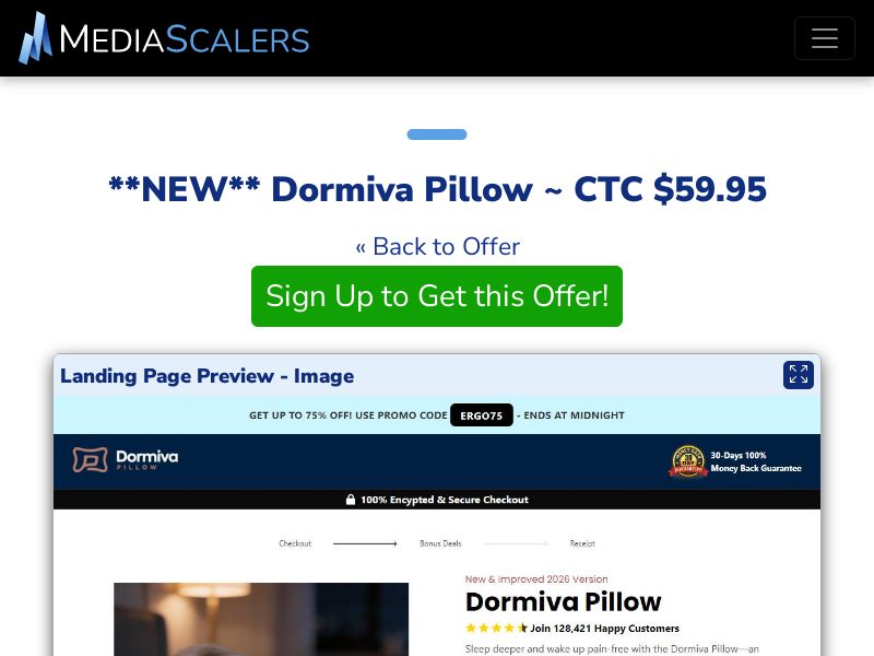 Dormiva Pillow ~ CTC $59.95 {+DTC, Alt-Landers} (Event Tracking) [US]