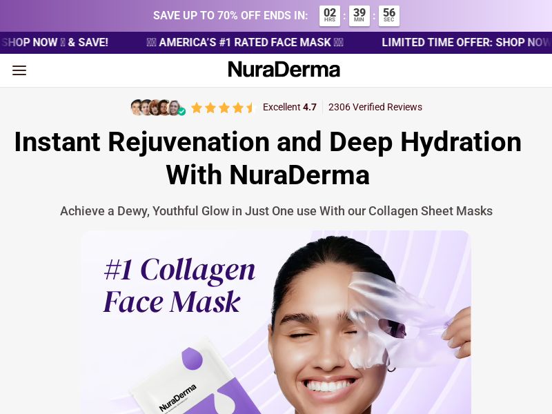 ! NEW OFFER - NuraDerma Collagen Face Mask - Product Page [INTL] (Social,Banner,Native,Push,SEO,Search,Brand Bidding) - CPA