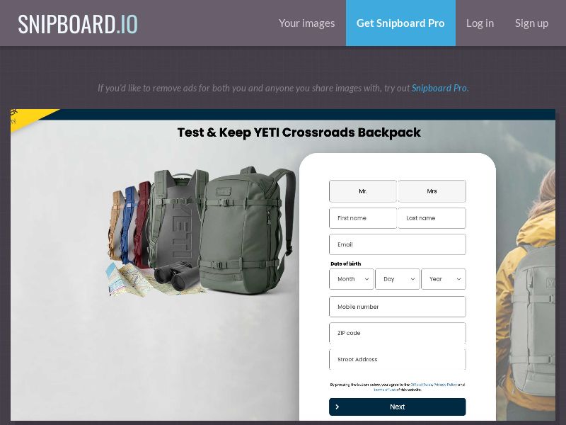 ConsumersConnect - Test&Keep YETI Backpack US - SOI