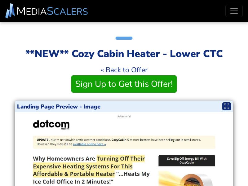Cozy Cabin Heater - Lower CTC {+DTC, Advertorial, Alt-Landers} [US, CA, AU, UK]