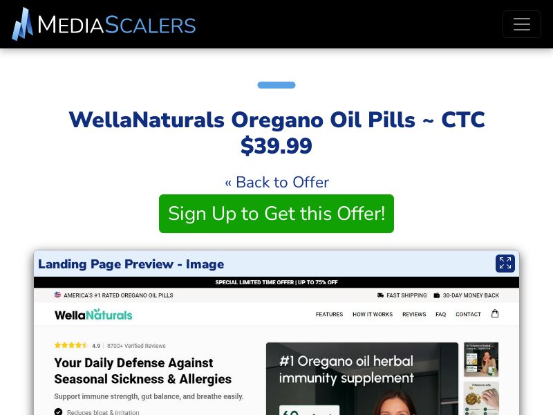WellaNaturals Oregano Oil Pills ~ CTC $39.99 {+Advertorial, DTC, Alt-Landers} [US, DE, CA, AU, UK, FR, IL, +232 More]