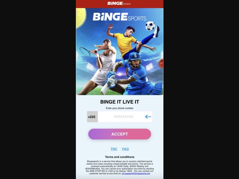 35717 - GH - [MOB] - BingeSports (Android) - Telecel - 2 Click