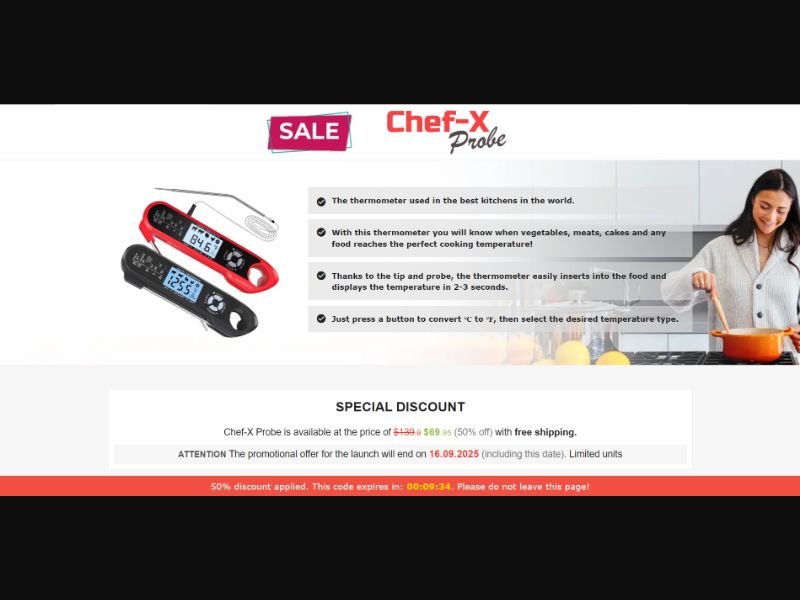 [WEB+MOB] Chef X Probe – Kitchen Thermometer /International (112 GEOs) CPS *FB/TT/Google/Taboola Pixel* [Approval Required]