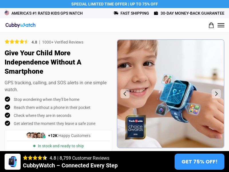 CubbyWatch Kids Smart Watch - Product Page [INTL] (Social,Banner,Native,Push,SEO,Search,Brand Bidding) - CPA