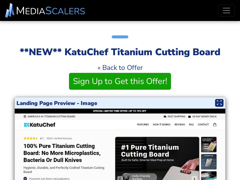 KatuChef Titanium Cutting Board {+DTC, Advertorial, Alt-Landers} [US, DE, CA, AU, GB, FR, IL, +236 More]