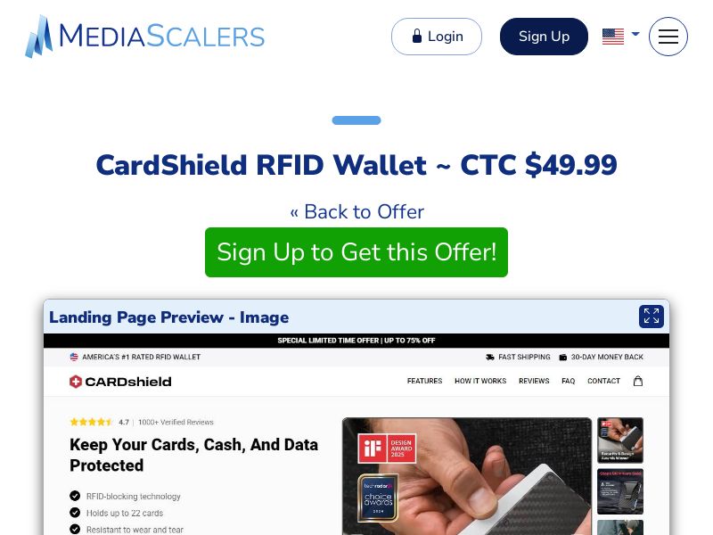 CardShield RFID Wallet ~ CTC $49.99 {+Advertorial, DTC, Alt-Landers} (Event Tracking) [US, DE, CA, AU, UK, FR, IL, +232 More]