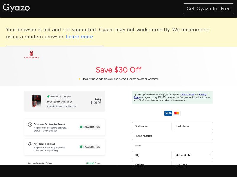 SecureSafe AV + VPN - DTC - CPA | US