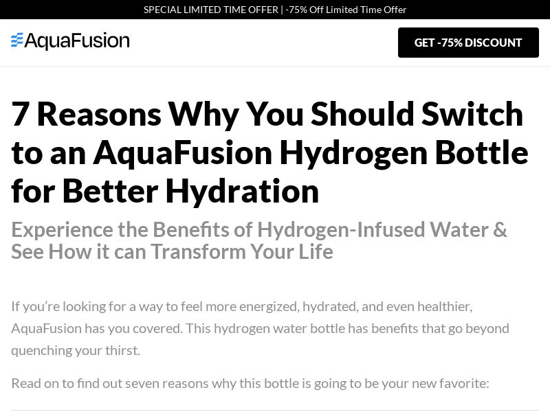 ! NEW OFFER - AquaFusion Hydrogen Bottle - Advertorial [INTL] (Social,Banner,Native,Push,SEO,Search,Brand Bidding) - CPA