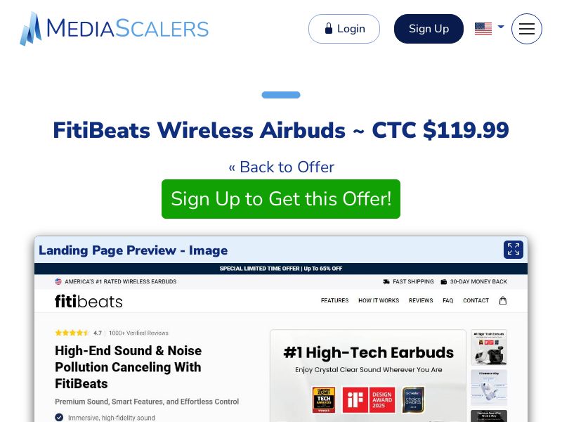 FitiBeats Wireless Airbuds ~ CTC $119.99 {+Advertorial, DTC, Alt-Landers} (Event Tracking) [US, DE, CA, AU, UK, FR, IL, +232 More]