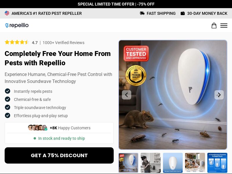 ! HOT - Repellio Pest Repeller Sound - Product Page [INTL] (Social,Banner,Native,Push,SEO,Search,Brand Bidding) - CPA