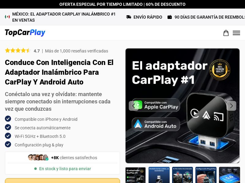 TopCarPlay Wireless CarPlay - Product Page [LATAM] (Social,Banner,Native,Push,SEO,Search,Brand Bidding) - CPA