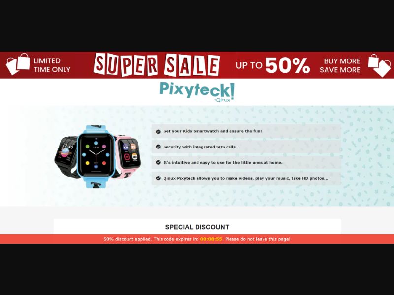 [WEB+MOB] Qinux Pixyteck – Kids Smartwatch /International (112 GEOs) CPS *FB/TT/Google/Taboola Pixel* [Approval Required]