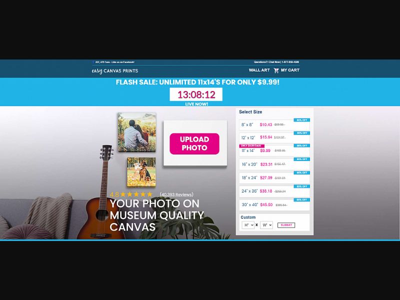 [WEB+MOB] Easy Canvas Prints - 11x14 only $9.99 /US CPS [Email Only]