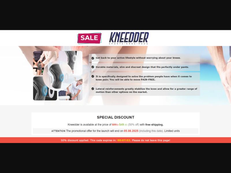 [WEB+MOB] Kneedder – Sports Knee Pads /International (112 GEOs) CPS *FB/TT/Google/Taboola Pixel* [Approval Required]