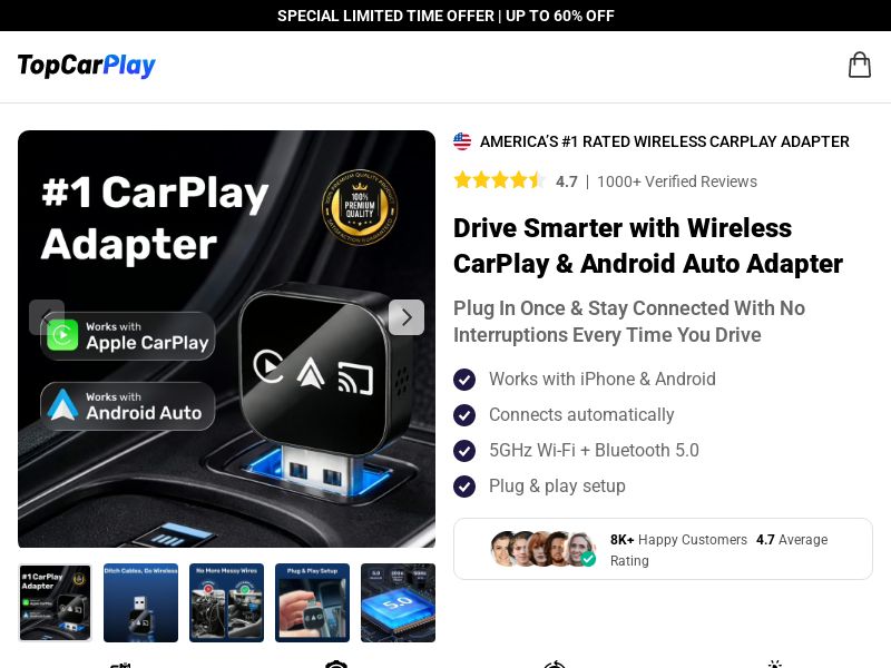 ! NEW OFFER - TopCarPlay Wireless CarPlay - DTC [INTL] (Social,Banner,Native,Push,SEO,Search,Brand Bidding) - CPA 