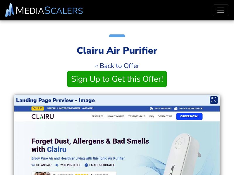 Clairu Air Purifier {+Advertorial, DTC, Alt-Landers} [US, DE, CA, AU, UK, FR, IL, +232 More]