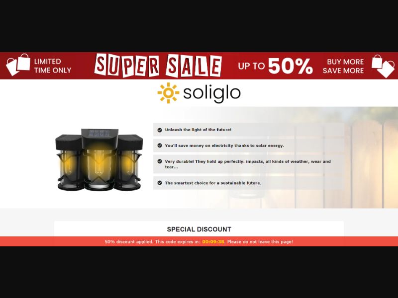 [WEB+MOB] Qinux SoliGlo – Outdoor Solar Lamp /International (112 GEOs) CPS *FB/TT/Google/Taboola Pixel*