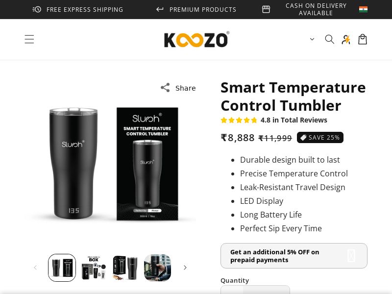 Smart Temperature Controlled Tumbler By Slursh CPA - India**