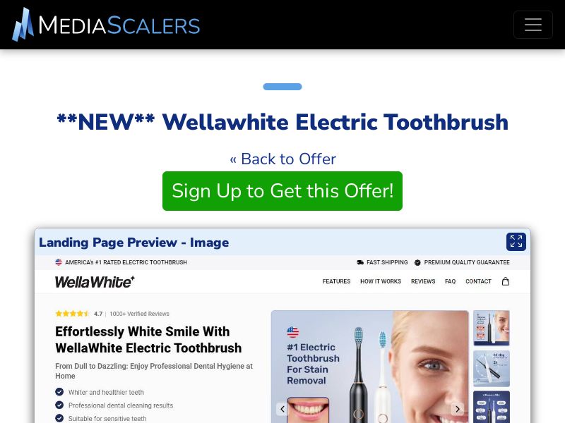Wellawhite Electric Toothbrush {+DTC, Advertorial, Alt-Landers} [US, DE, CA, AU, GB, FR, IL, +236 More]