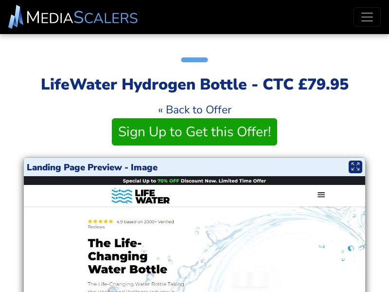 LifeWater Hydrogen Bottle - CTC £79.95 {+DTC, Alt-Landers} (Event Tracking) [UK]