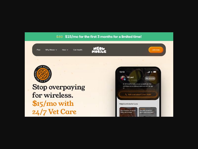Meow Mobile - Phone Plans + Vet Care - CPS (US)