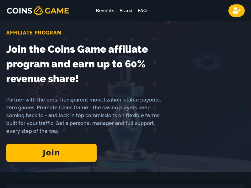 Coins Game Affiliate Program - iGaming, Casino & Betting - WW (RevShare)