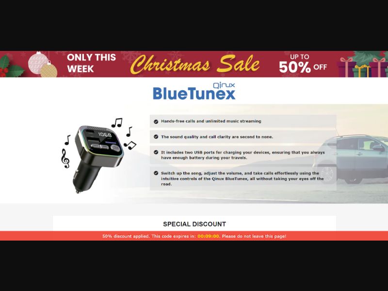 [WEB+MOB] Qinux BlueTunex – Bluetooth Car Adapter /International (112 GEOs) CPS *FB/TT/Google/Taboola Pixel*