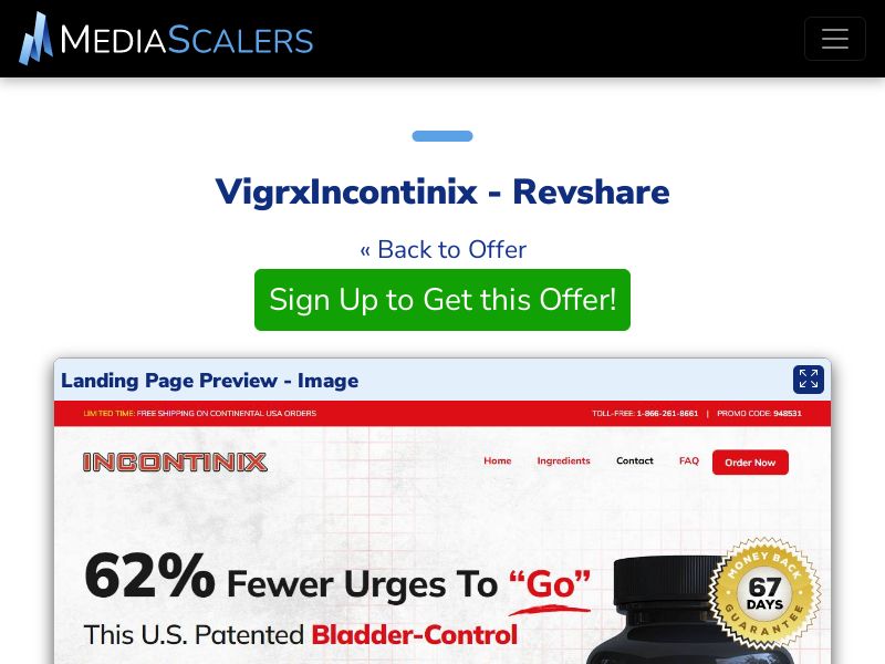VigrxIncontinix - Revshare {+Advertorial, DTC} [US, DE, CA, AU, UK, FR, IL, +205 More]